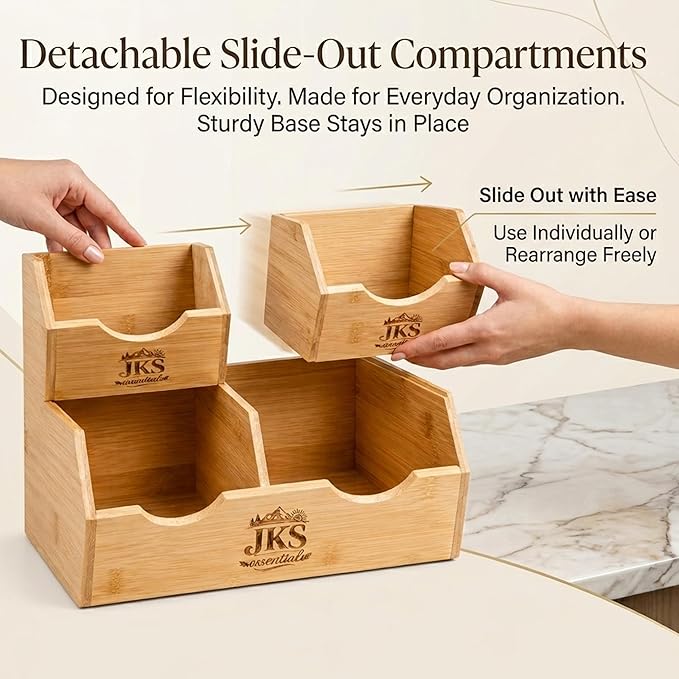 Bamboo Pantry Storage Bins|Stackable Potato and Onion Storage Bin|3Tier Bamboo Pantry Organizer with Slide Out Access|Fruit & Vegetable Storage Basket for Kitchen Countertop|Pantry & Cabinet Organizer