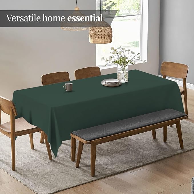 White Classic Green Tablecloths for Rectangle Tables [60x102 Inch] Green Table Clothes for 6 Foot Rectangle Tables, 200 GSM Washable Fabric Stain and Wrinkle Resistant [2 Pack]