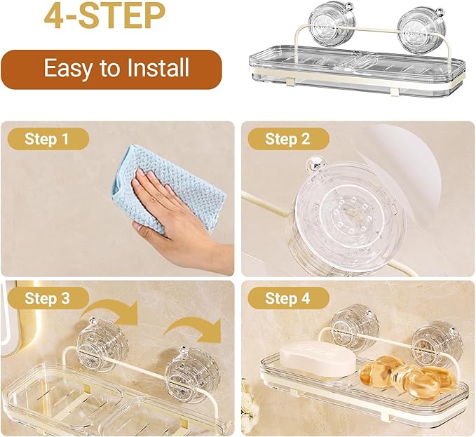 Suction Cup Soap Dish, Wall Mounted No Drilling Bathroom Soap Holder, Removable Soap Tray for Shower, Clear