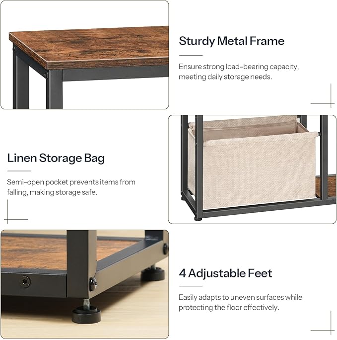 HOOBRO Narrow Console Table with Storage Basket, 29.5" Small Entryway Table with 3-Tier Storage Shelves, Behind Couch Sofa Table, Hallway Table for Living Room, Rustic Brown, Black and Beige BF60XG01