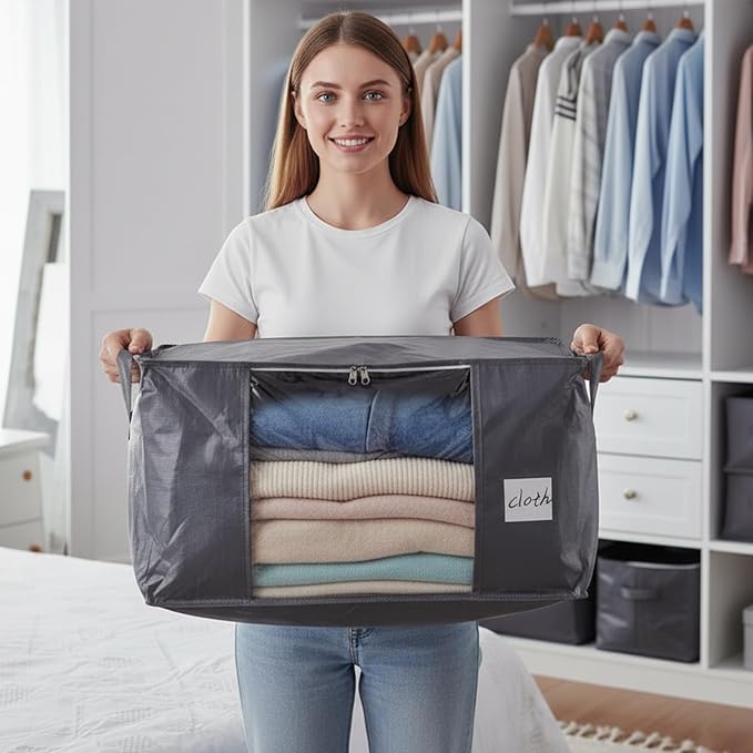 YGEOMER Bedding Storage 90L Blanket Storage Bags 6 Pack Large Foldable Heavy Duty Clothes Containers for Closet, Clothing, Comforters, Bedding, Bed Sheets, Pillows and Toys Organizers