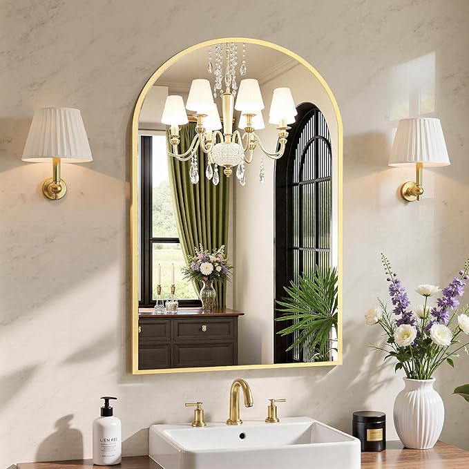 Sweetcrispy 22"x30" Arched Gold Bathroom Mirrors for Wall, Bathroom Mirrors for Over Sink, Metal Framed with HD Shatter-Proof Glass for Entryway, Living Room, Bedroom, Dressing Room, Home Decor