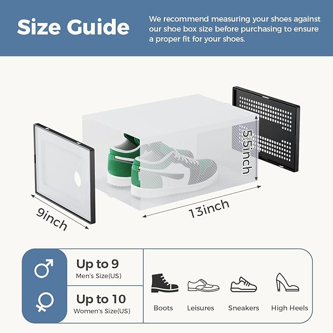 OLIXIS X-Large Shoe Storage Boxes, 15-Pack Clear Stackable Shoe Organizers with Lids, Sneaker Display and Storage Containers for Closet, Under Bed, Entryway, Black