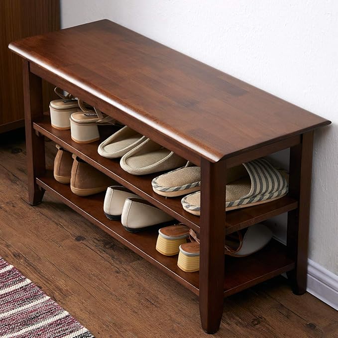 XKZG Shoe Storage Bench Wooden Shoe Rack Bench Rustic Solid Wood Entryway Bench (Brown,31.5")