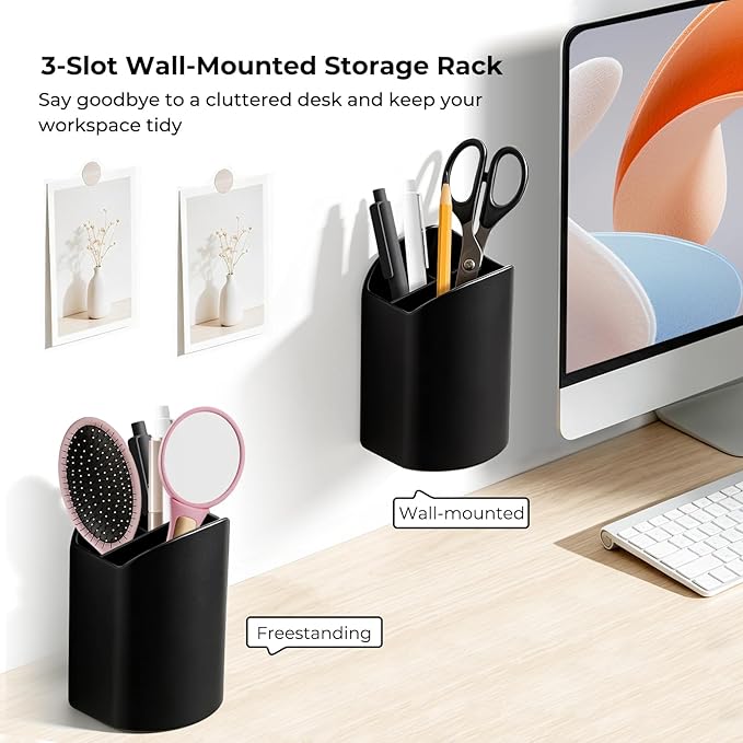 UMUST Silicone Pencil Holder, Self Adhesive Pencil Organizer for Desktop, No Drill Wall-Mounted Electric Toothbrush Holder, 3-Slot Multi-Functional Holder Accessories for Home, Office, School (Blue)