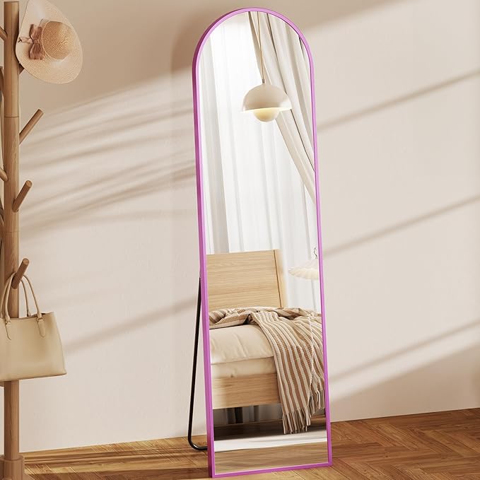 NEWBULIG 59"x16" Arched Full Length Mirror, Full Body Floor Mirror with Aluminum Alloy Thin Frame, Wall or Standing Mirror for Bedroom, Living Room, Dressing Room, Purple