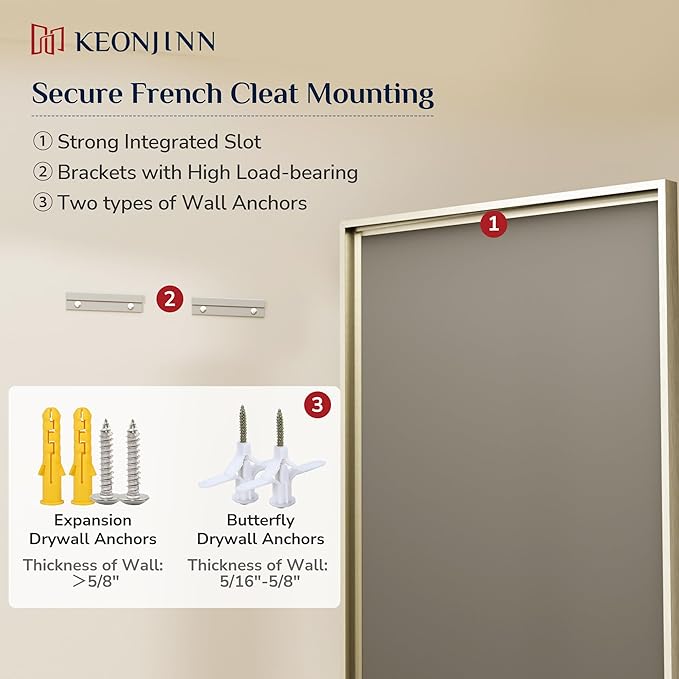 Keonjinn 60" x 36" Large Brushed Nickel Bathroom Mirror, HD Tempered Glass Beveled Edge, Aluminum Alloy Frame, Shatterproof, Silver Rectangle Vanity Wall Mirror for Over Sink, Living Room, Dining Room