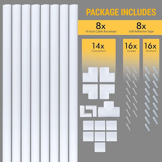 Cord Organizer Kit- Sliding Cable Management-Covers for Hiding Power Cords or Wires, Wall Mounted TV Cables in Home or Office by SimpleCord