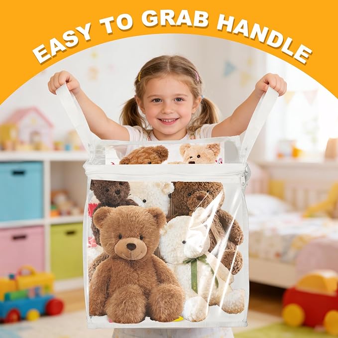 4 Pack Clear PVC Storage Bins with Handles - 12" x 12" Cube Storage Bins Foldable Transparent Storage Box, PVC Organizer Boxes for Clothes, Toys and Stuffed Animal Storage (White)