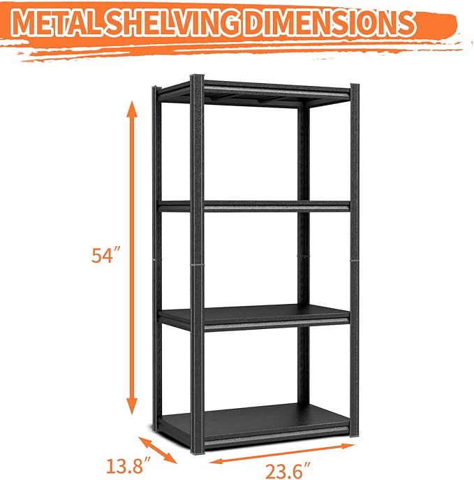 PRESTELION 4-Tier Adjustable Bakers Rack, 1600 lbs Capacity All-Steel Standing Kitchen Shelf, 23.6" L x 13.8" W x 54" H - Microwave Stand with Storage for Kitchen, Living Room, Dining Room
