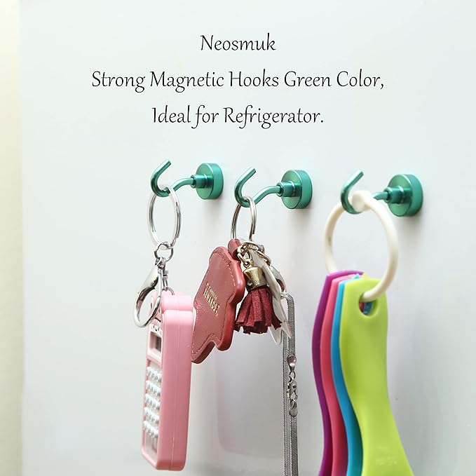 Neosmuk Magnetic Hooks, Heavy Duty 30lb+ Strong Magnet Hook for Cruise Cabins, Cruise Essentials 2026 for Hanging, Metal Wall Refrigerator Hangers (Green, 15 Pack)
