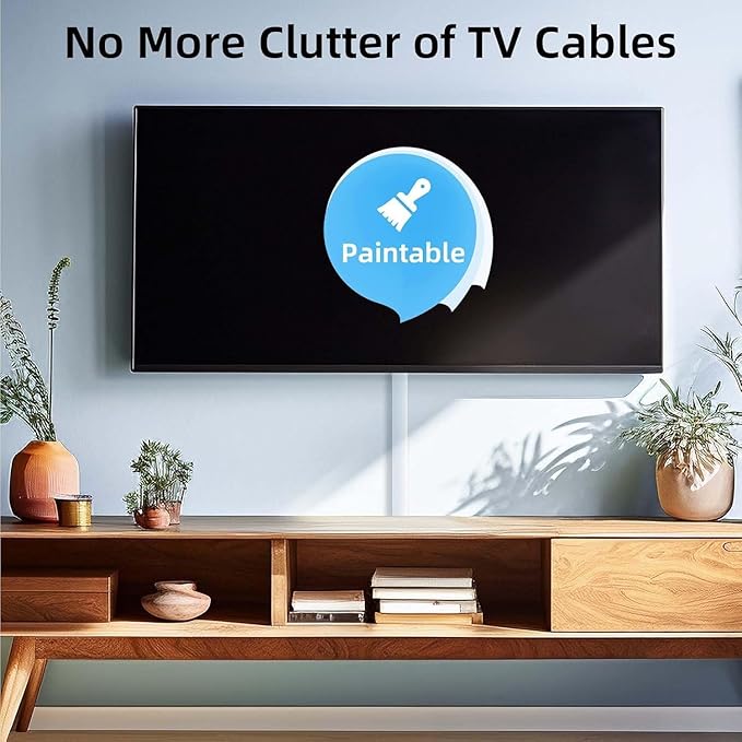 Delamu Cord Hider for Wall Mounted TV, 113.6in Paintable Cable Cover System, Self-Adhesive Cable Management Raceway Kit Hides 2-3 Wires, Baseboard Wire Hider Easy Installation, W 0.95 H 0.55in, White