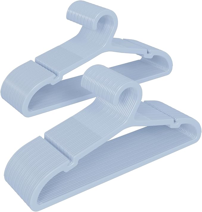 ABHENG 50 Pack Clothes Hangers, Non Slip Plastic Coat Hangers, Space Saving Hangers, Heavy Duty, Hanging Dry Wet Clothes, 16.4" x 8.3", Light Blue, UAPY0550L
