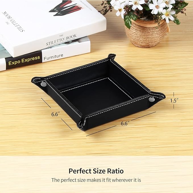 YAPISHI Key Dish Bowl for Entryway, Catchall Holder Bedside Table Valet Tray for Men's Pocket Stuff, PU Leather Nightstand Organizer for Dice/Coins/Wallet/Watch/Rings/Sunglasses, Dresser/Coffee Table