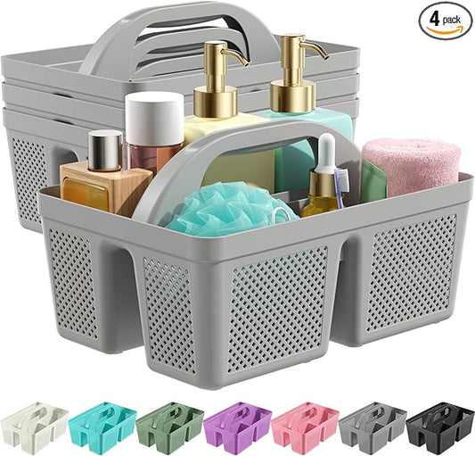 4 Pack Portable Shower Caddy, Integrated Handle, Reinforced Plastic, Organizer Storage Bathroom Supplies and Beauty Products, Cleaning Supplies, Shower Basket for Home, Dorm, Shelf and Cabinet