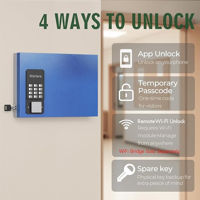 16 Key Lock Box, Smart Key Cabinet with Key Management System (Track Key Borrow/Return), use App, Dynamic/Static Code, Bluetooth, WiFi Unlock (Sold Separately), Key Organizer for Home, Small Office