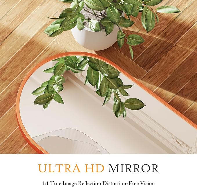 NEWBULIG 59"x16" Arched Full Length Mirror, Full Body Floor Mirror with Aluminum Alloy Thin Frame, Wall or Standing Mirror for Bedroom, Living Room, Dressing Room, Orange