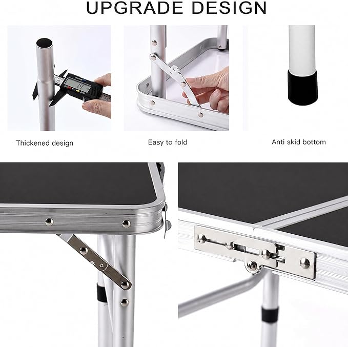 YUFIFAIRY Small Folding Table Portable, 24''L x16''W Foldable Camp Table with 3 Adjustable Height, Indoor Outdoor Lightweight Aluminum for Outdoor Cooking Picnic Black Table(10"/19"/27.5"