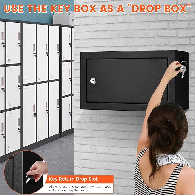 72 Keys Key Lock Box Wall Mount with 72 Numbered Hooks and 72 Colored Key Tags, Key Cabinet with Key Return Drop Slot, Key Storage Box for Home Hotel Office