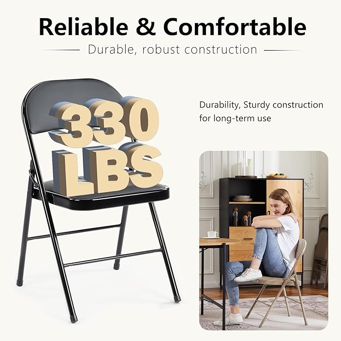 DUMOS 12 Pack Leather Padded Folding Chair, Indoor Outdoor Portable Stackable Commercial Seat with Steel Frame, Capacity for Home, Office, Party, Comfy, Black