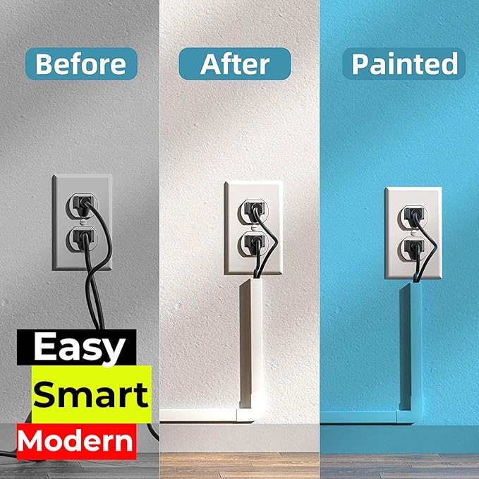 Cable Management Kit | 157" Cord Hider Kit | 10 Pcs x 15.7in Paintable Cable Raceway with Connectors | T & L Corners | Inside & Outside Elbows | Home Office Essentials | Wall Cable Concealer for TV