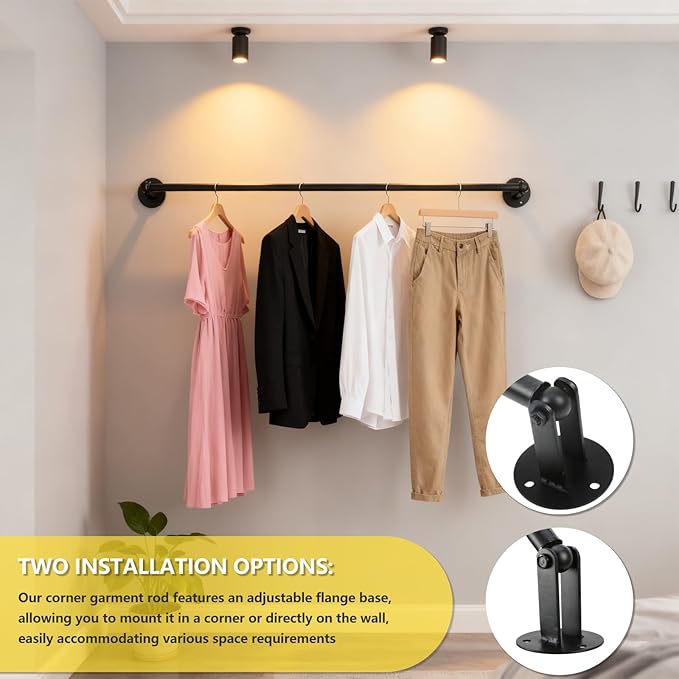 2 Pack 34 Inch Corner Garment Rod, Wardrobe Assistant Corner Angle Adjustable Wall Mounted Clothes Rack for Organizing and Displaying Everyday Attire or Seasonal Clothing