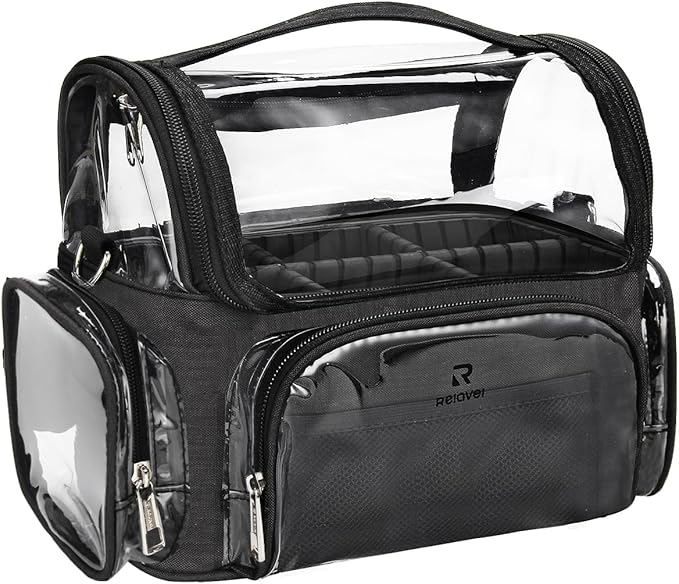 TANTO Clear Makeup Brush Case,Stand-up Makeup Cup Large Cosmetic Organizer Holder Professional Makeup Artist Travel Case with Adjustable Divide&Strap (02-Black（X Large）)