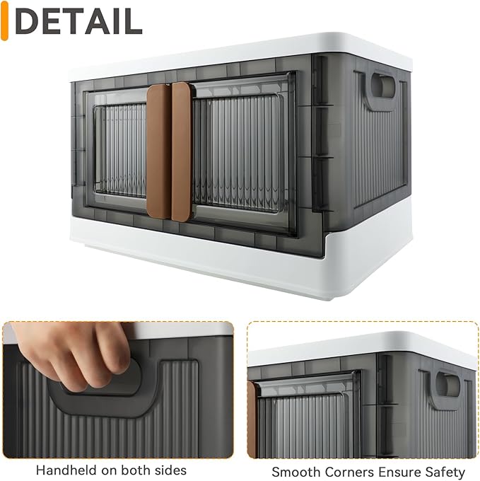 Storage Bin, Plastic Cabinet, 8.4 Gallon (32L) Capacity (Each One), 2 Pack, Collapsible Box with Lids, Foldable Drawer, Transparent, Organizers for Home and Office
