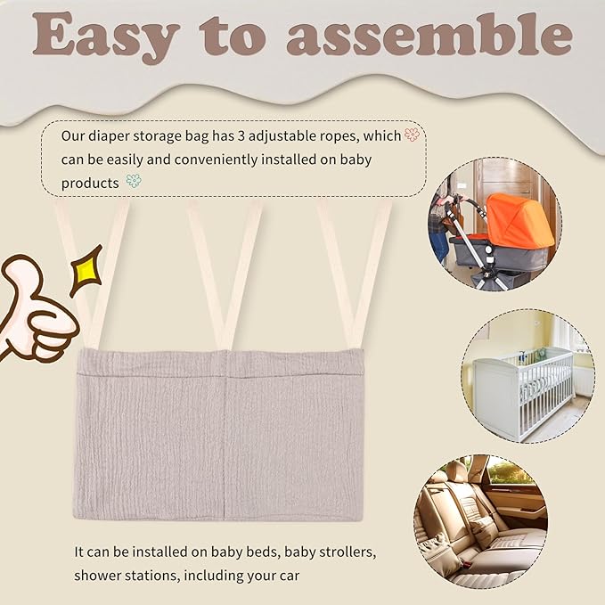 Cotton Baby Nappy-Bag Organizer, Bunk Bedside Hanging Bag, 2-Pocket, 15*7.5 Inches, Printing