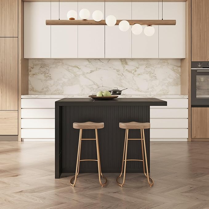 homary Kitchen Island with Storage & Wine Rack, 50" Modern Black Kitchen Cabinet with Wood Top, Large Fixed Island with 3 Drawers & 6 Adjustable Shelves
