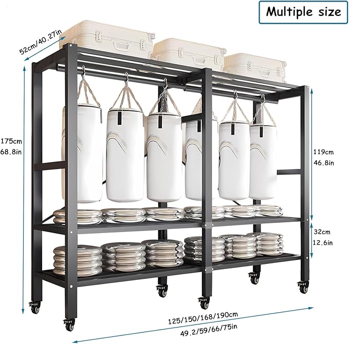 Heavy Duty Covered Clothes Rack with Magnetic Door Foldable Portable Wardrobe Closet for Hanging Clothing Rolling Black Metal Garment Rack on Wheels Closet System (Dragon Sandalwood, 65.9in)