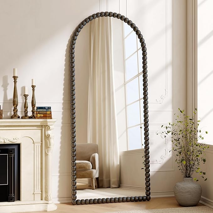 28"x71" Antique Arched Full Length Mirror, Vintage Beaded Decorative Floor Full Body Dressing Mirror as Room Decor Hanging Leaning Standing for Living Room, Bedroom, Vanity Area