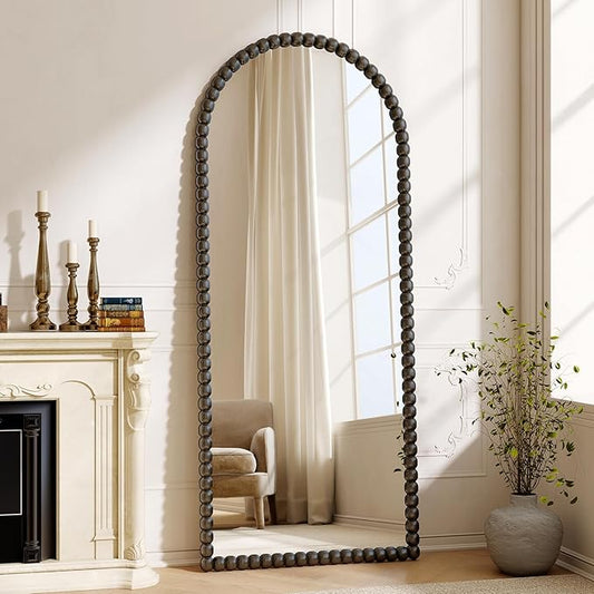 28"x71" Antique Arched Full Length Mirror, Vintage Beaded Decorative Floor Full Body Dressing Mirror as Room Decor Hanging Leaning Standing for Living Room, Bedroom, Vanity Area