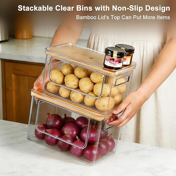 Hudgan Potato and Onion Storage Bin for Pantry Organizers Straight Side, Stackable, 2 Set