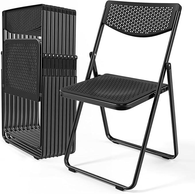 VINGLI Plastic Folding Chairs, Comfortable Foldable Chair with Breathable Mesh Seat and Sturdy Metal Frame 350lbs Capacity for Indoor and Outdoor Use, Party, Event, Office, Dining, Black, 10 Pack