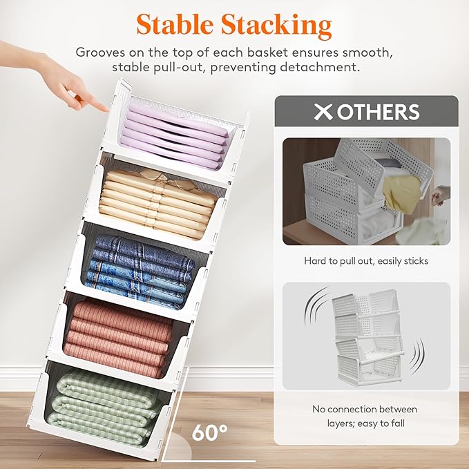 Lifewit 12 Pack Stackable Closet Organizers and Storage Basket for Clothes, Plastic Sweater Storage Bins for Wardrobe, Multifunctional Pants Organizer for RV, Pantry, Kitchen, Dorm, 16.5" Depth