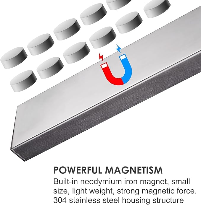 Knife Magnetic Strip - Upgraded 15.7 Inch Stainless Steel Magnetic Knife Holder for Wall with 3M Type, Magnet Knife Strip Bar Rack for Kitchen Utensil & Tool Holder