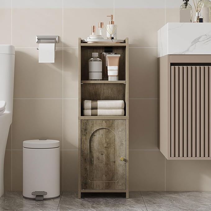 Hzuaneri Bathroom Storage Cabinet, Corner Floor Cabinet with Doors and Adjustable Shelf, Narrow Toilet Paper Cabinets, Bathroom Organizer for Small Spaces, Rustic Greige BC39705X