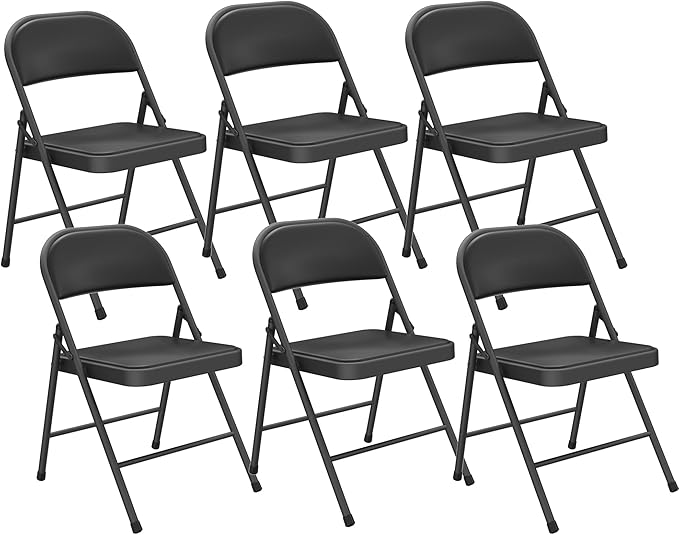 6 Pack Padded Folding Chairs, Portable Metal Foldable Chairs with Cushion, PU Leather Sturdy Indoor Outdoor Seating for Home, Office, Party, Black