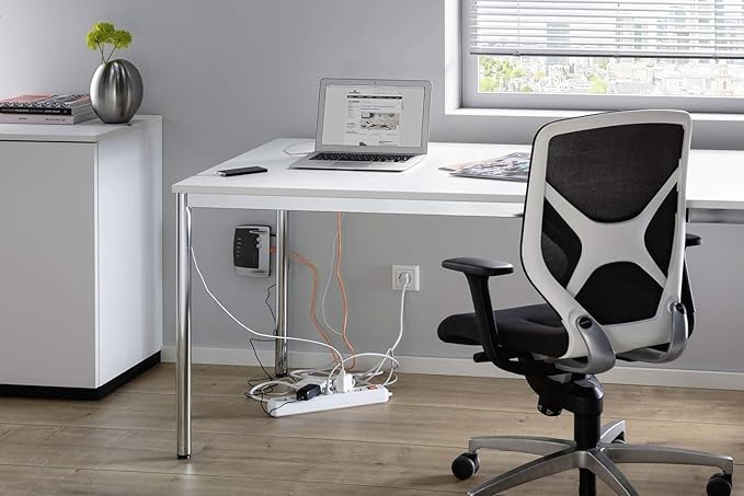 Durable Cavoline Cable Management Box L - Safety Store and Hide Power Blocks and Cables - USB Cable Outlet for Charging Devices - Made of Flame Retardant Plastic - Large Box in Gray