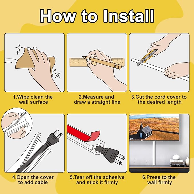 UOMTFAI Wall Cord Hider 39 Inch, Self Adhesive Cable Hider Cord Cover for Wires, Flexible Wire Cover Cable Raceway for Cord Management W0.59 H0.39in White