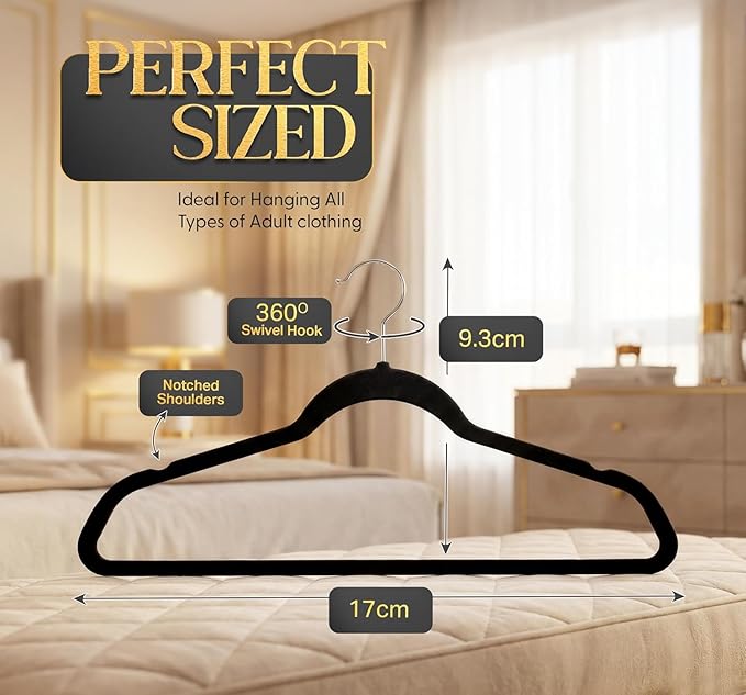 Beddora Velvet Hangers 30-Pack,Black Non-Slip Slim Space-Saving Closet Organizer, Suit & Coat Hangers, Heavy-Duty, 360° Swivel Hook