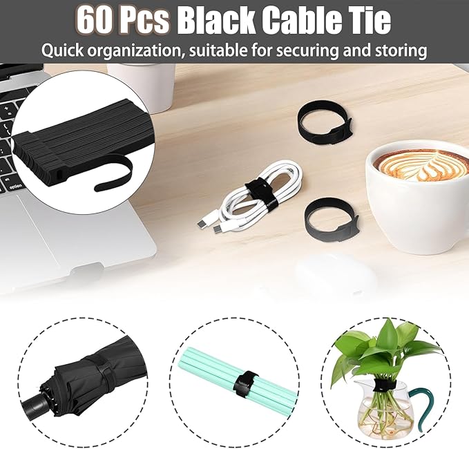 190-Piece Cable Management Kit, 100 R-Type Clips 60 Reusable Cable Ties 30 Multi-Slot Wire Holders, Self-Adhesive Cord Organizer for Desk, Under Desk, Nightstand, Gaming Setup, Office & Home