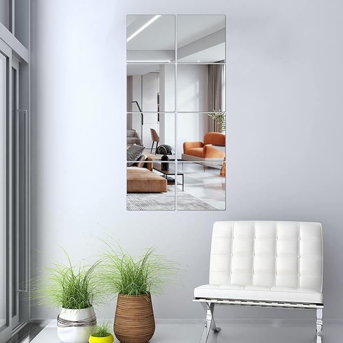 JEOYOO Full Length Wall Mirror Tiles, 8'' x 8'' x 8 PCS, Frameless Full Body Mirror Tiles for Bedroom,shatterproof Non Glass Mirrors Wall Mounted for Home Gym, Over The Door,Gift Ideas