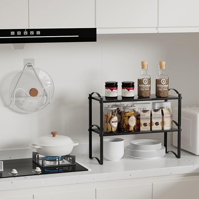 Thickened 2 Pack Expandable Cabinet Organizer Shelves, Stackable Countertop Shelf Organizers for Kitchen Pantry Cabinet Storage, Adjustable Counter Cupboard Organizer Shelf Rack Stand 22"L