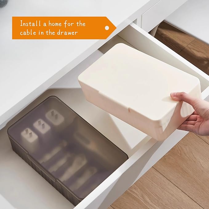 Cable Organizer Box Extra Wide, Travel Charger Cord Earphone Storage Case with Lid (Translucent White)