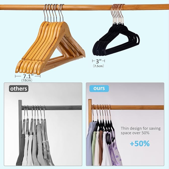 Tonswachic Velvet Baby Hangers 30 Pack - 11 Inch Premium Felt Non Slip Kids Hanger for Infant Toddler Clothes - 0.2" Ultra Thin Baby Clothes Hangers for Children's Closet with 10 Hanger Clips - Black