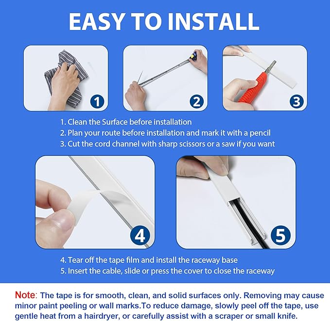 Cord Hider for One Wire, 102in Cable Hider Concealer, Paintable Wall Wire Covers, PVC Cable Management Raceway for A Thick Extension Cord, W0.59 H0.4in, Beige