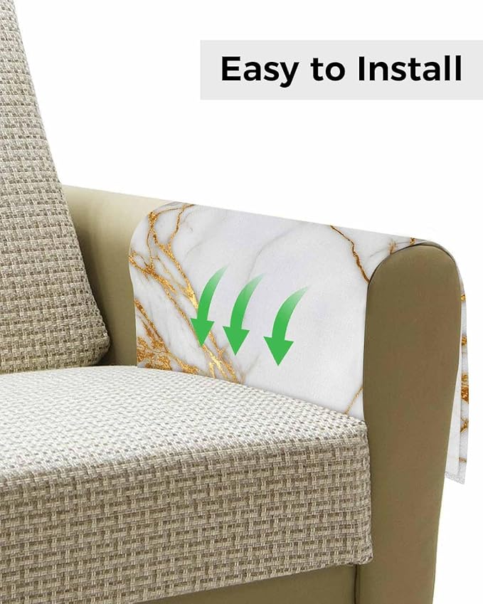 Sofa Armrest Organizer Bedside Caddy, White Yellow Marble Non Slip Couch Remote Control Holder for Recliner, Ink Painting Modern Art Armchair Caddy with Pocket for Magazine, Phone, 13"x35"