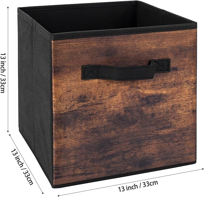 EWES 13 Inch Fabric Storage Cubes, 8 Pack Foldable Storage Bins with Handle, Storage Baskets Box for Shelves, Closet, Organizer, Rustic Brown and Black